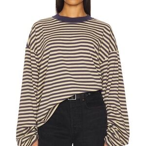 Lioness Bloom Top Navy and Beige Striped Long Sleeve Top